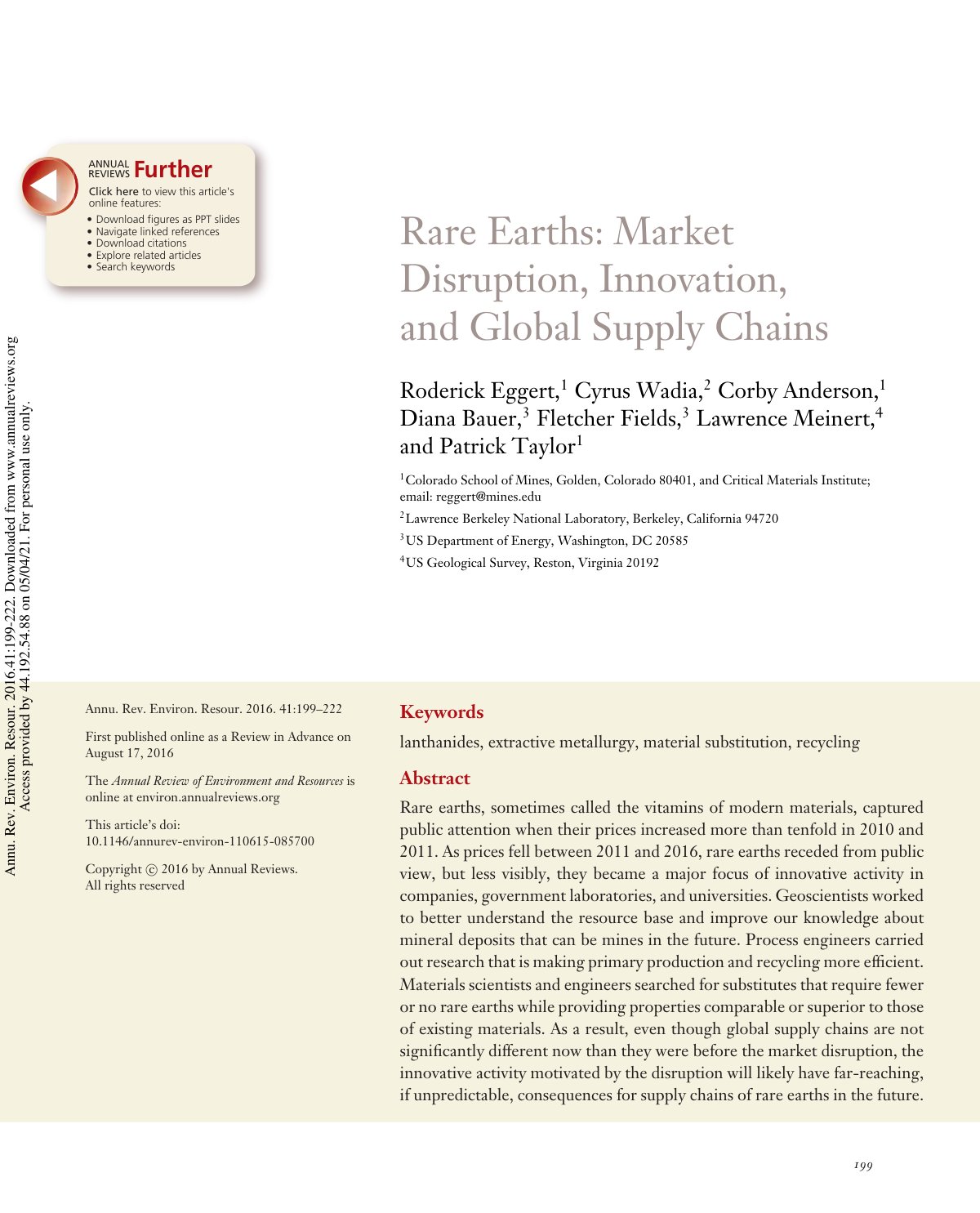 First page of Rare Earths Market Disruption Innovation