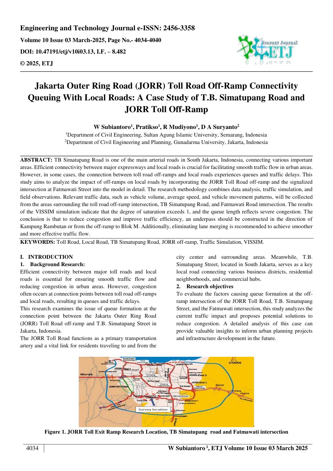 First page of Jakarta Outer Ring Road (JORR) Toll Road Off-Ramp Connectivity  Queuing With Local Roads: A Case Study of T.B. Simatupang Road and  JORR Toll Off-Ramp  