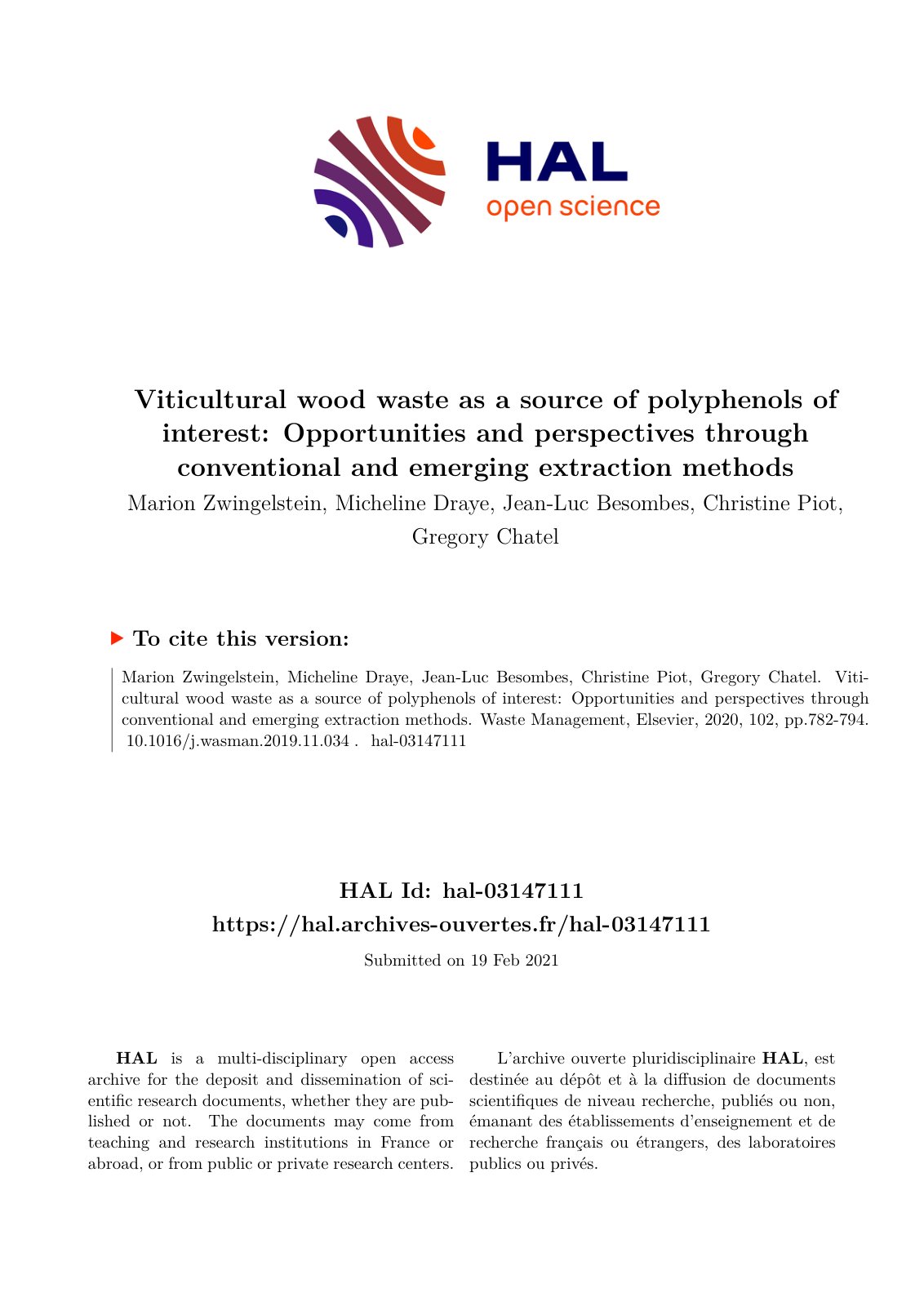 First page of Viticultural wood waste as a source of p