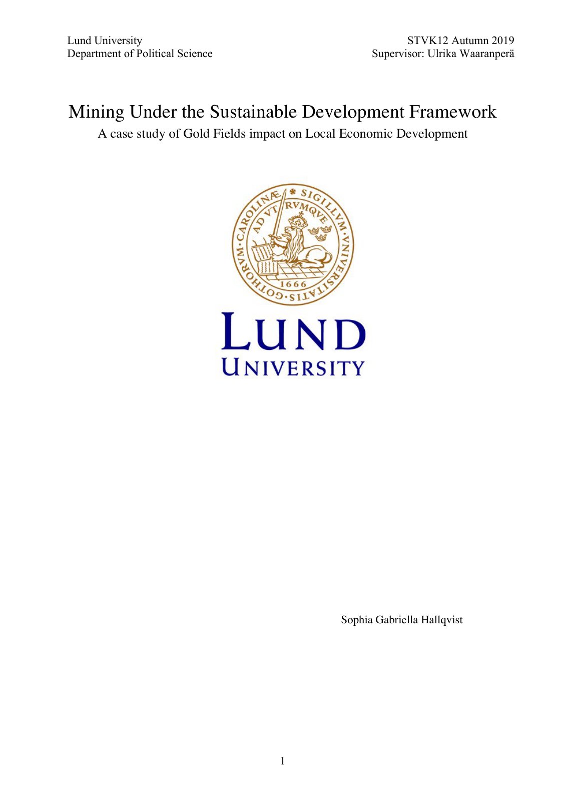 First page of Mining under the Sustainable Development