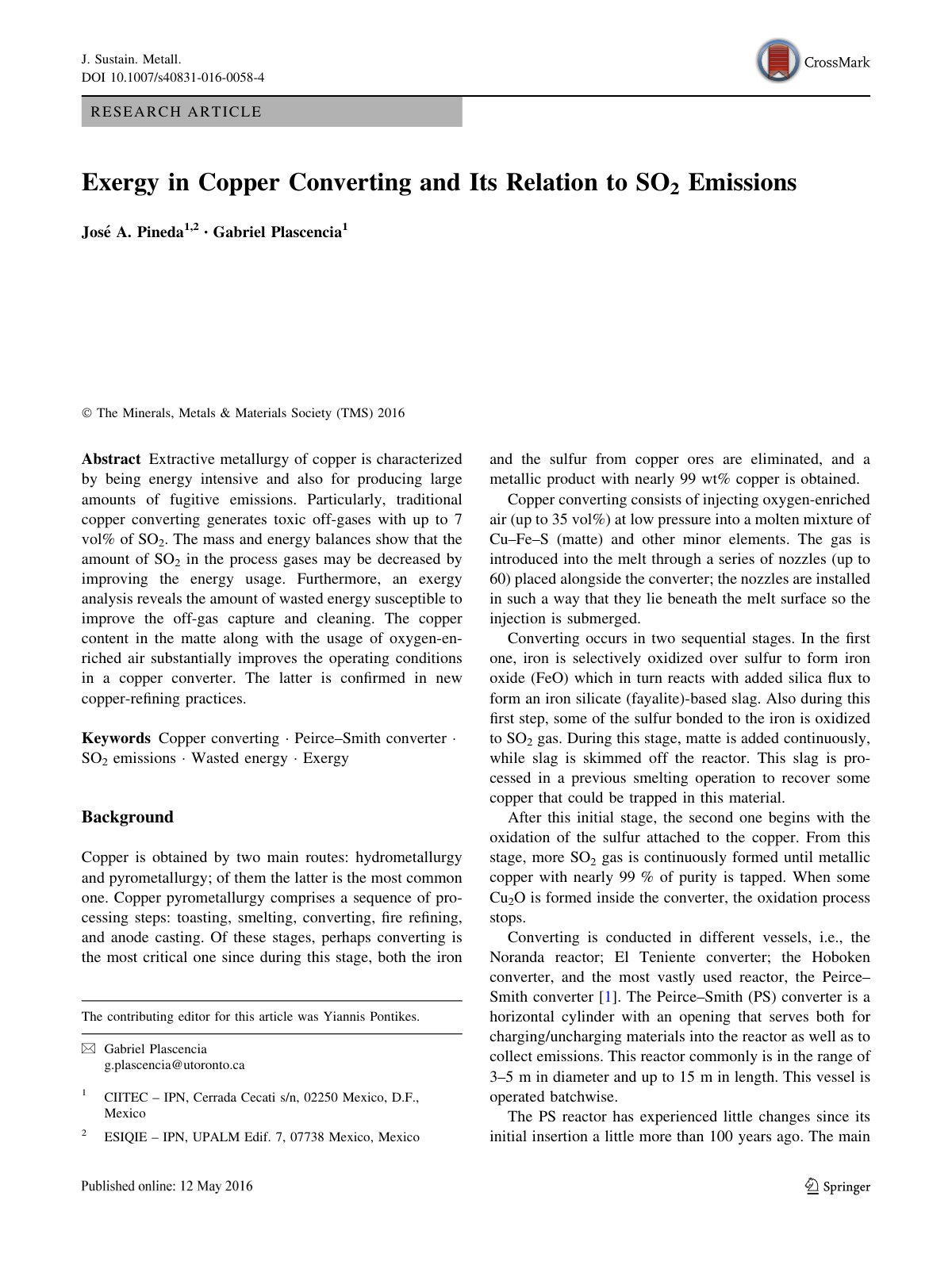 First page of Exergy in Copper Converting and Its Rela