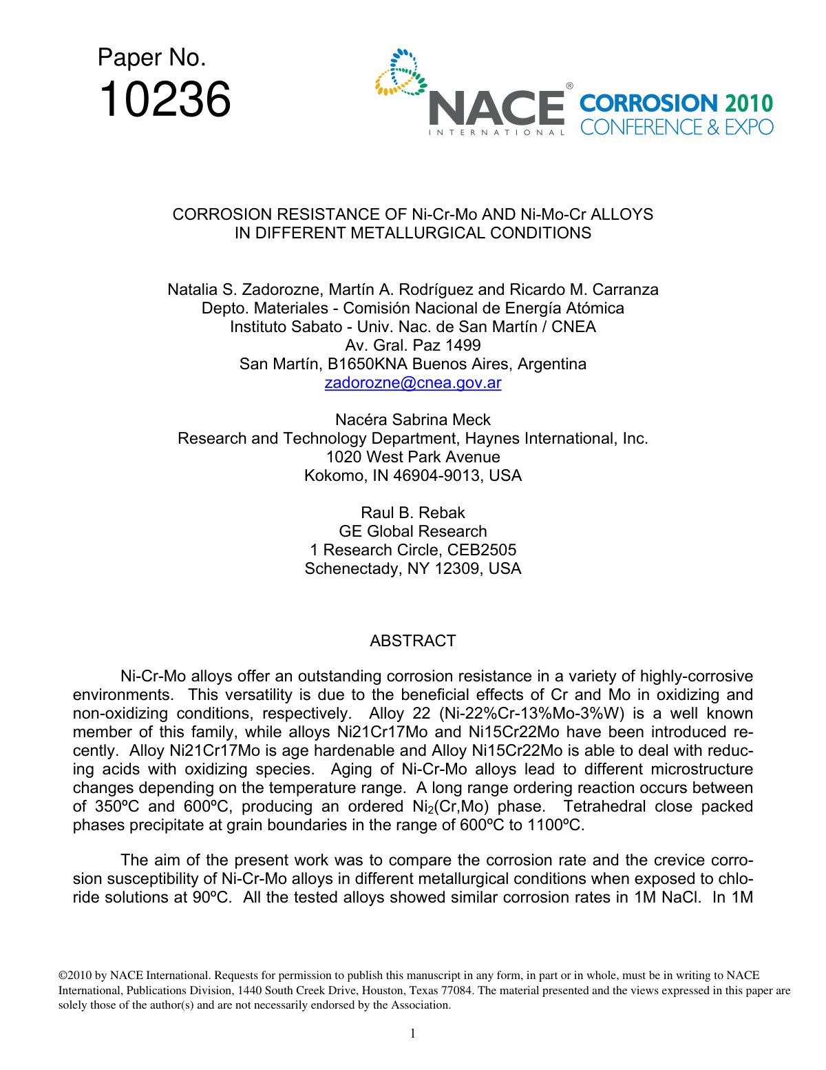 First page of CORROSION RESISTANCE OF Ni Cr Mo AND Ni