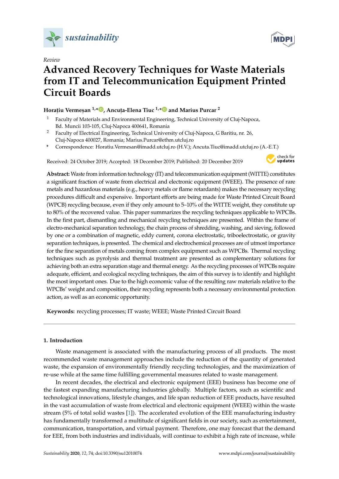 First page of Advanced Recovery Techniques for Waste M