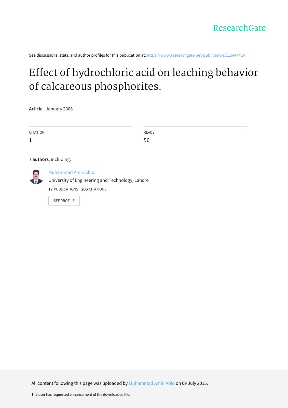 First page of Effect of hydrochloric acid on leaching