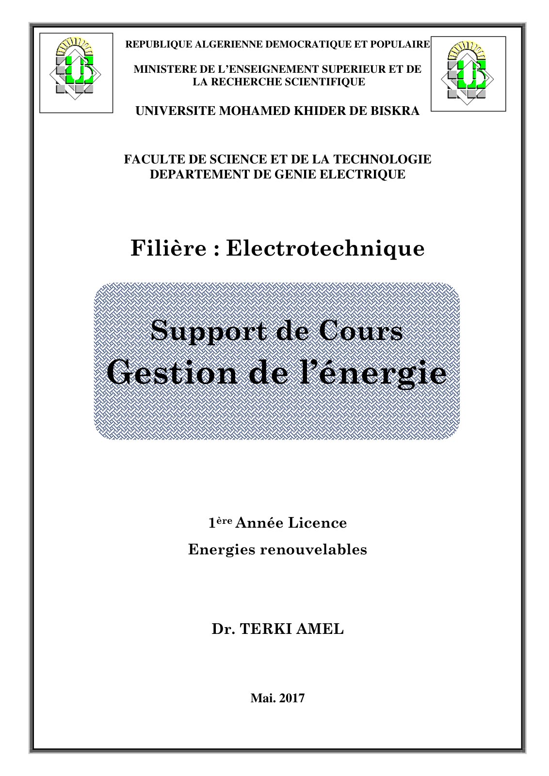 First page of Gestion de l energie