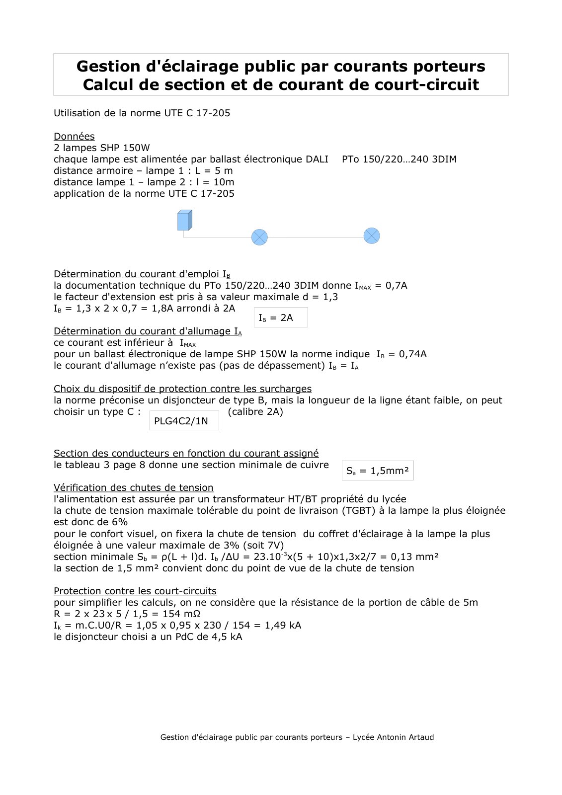 First page of calcul cable
