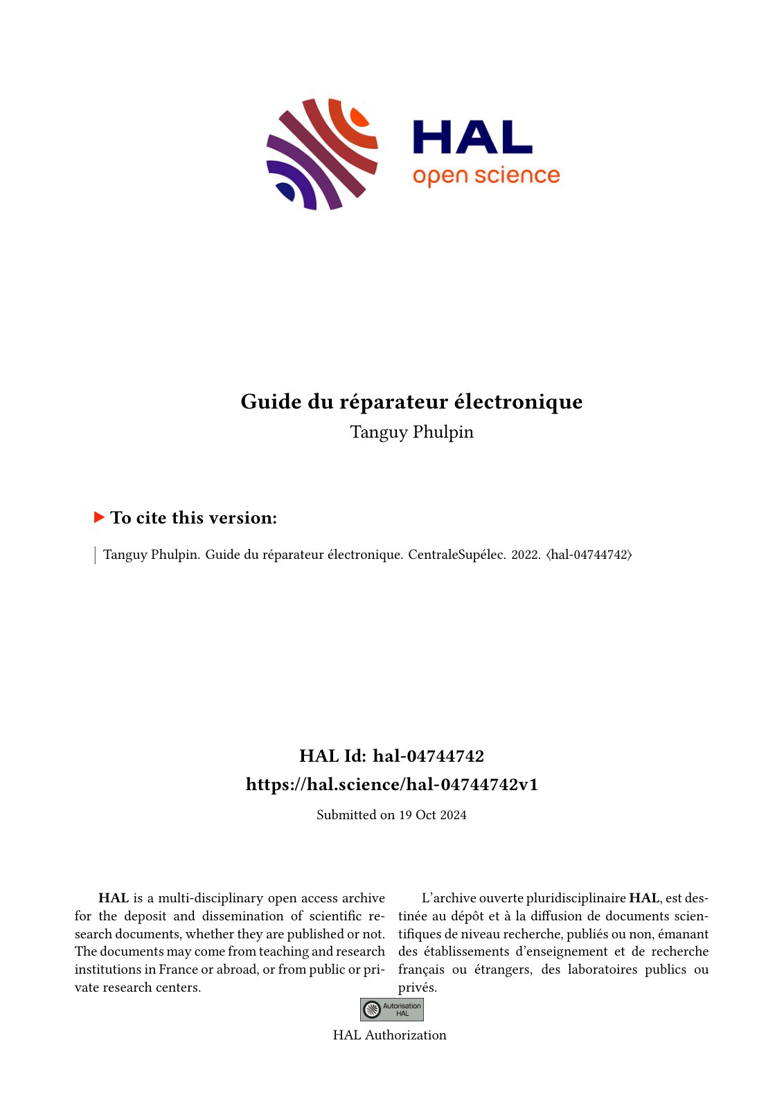 First page of Guide du réparateur électronique (1)