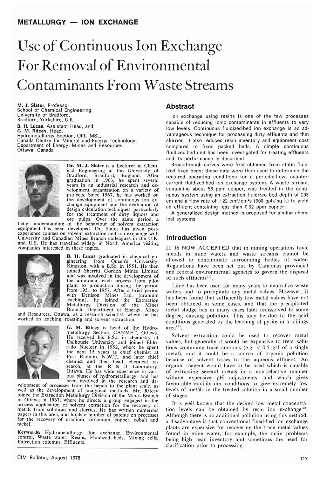 First page of Use of Continuous Ion Exchange For Removal of Environmental Contaminants From Waste Streams