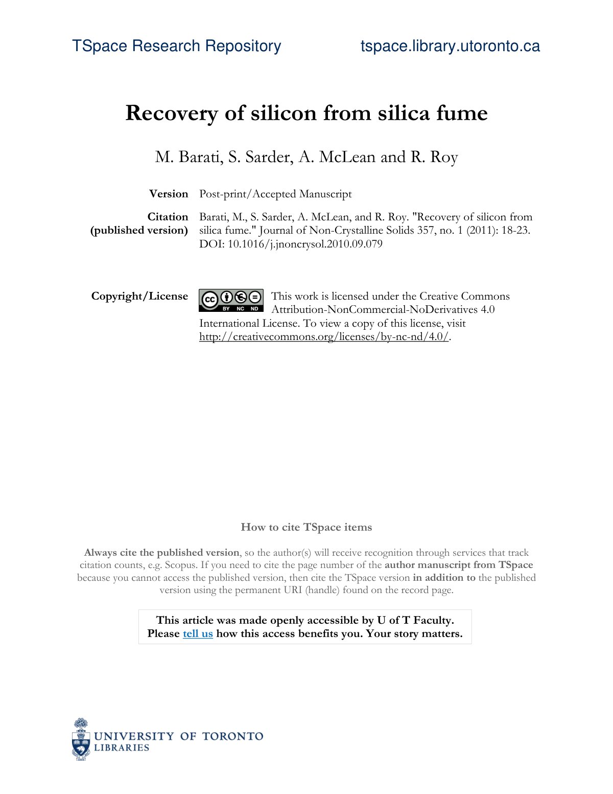 First page of Recovery of silicon from silica fume