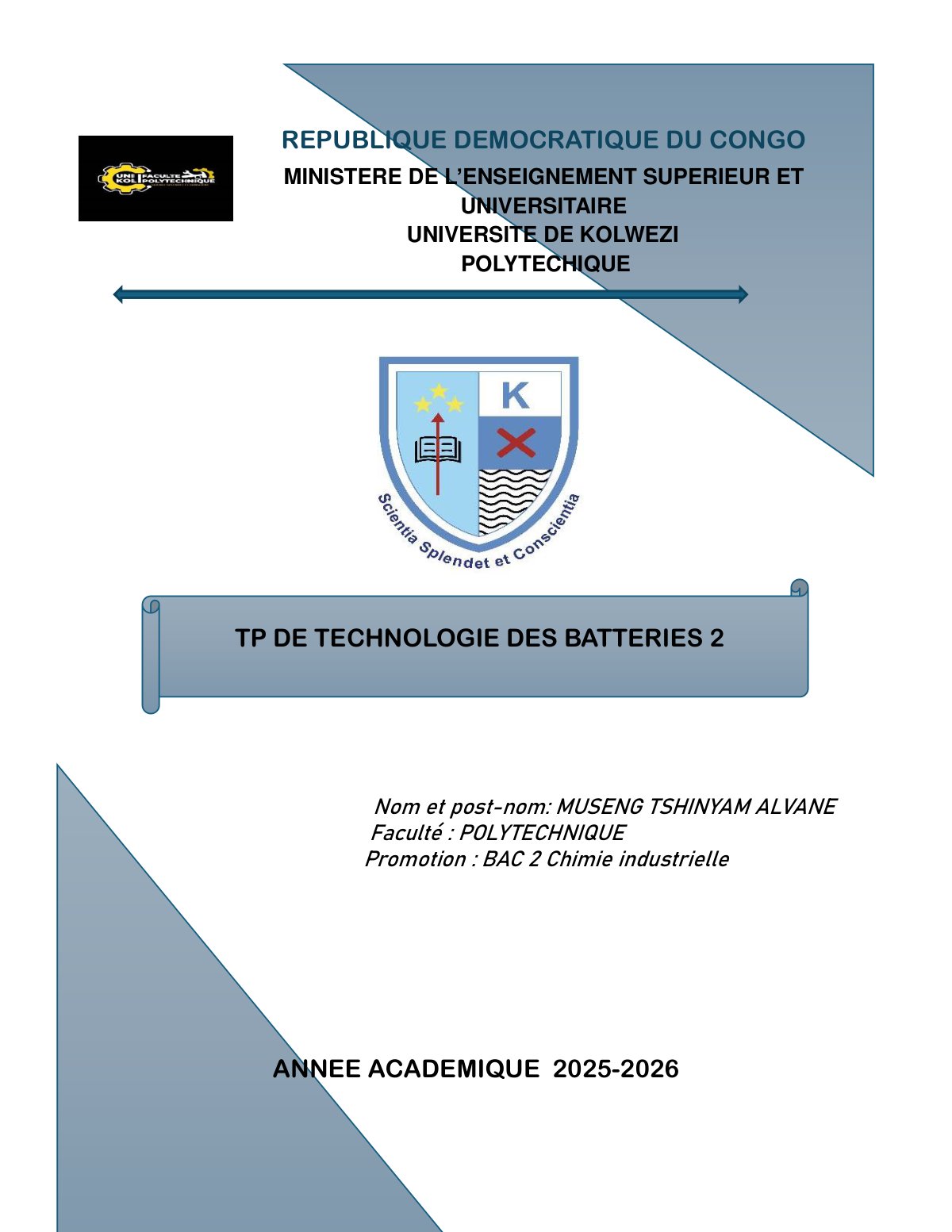 First page of TP DE TECHNOLOGIE DES BATTERIES 2