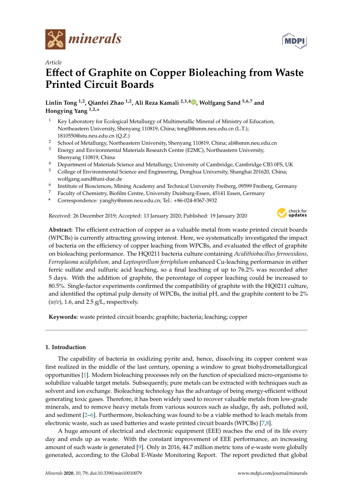 First page of 2020   Tong   Effect of Graphite on Copper Bioleaching from Waste Printed Circuit Boards
