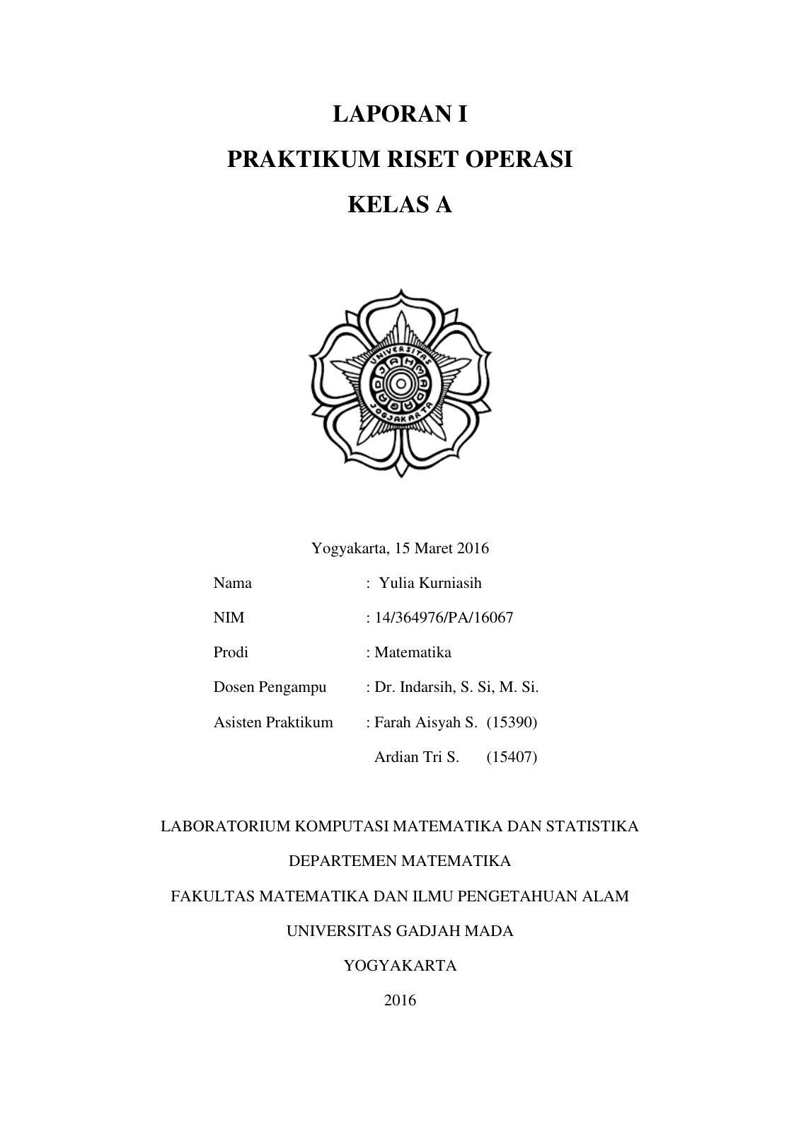 First page of LAPORAN I pdf