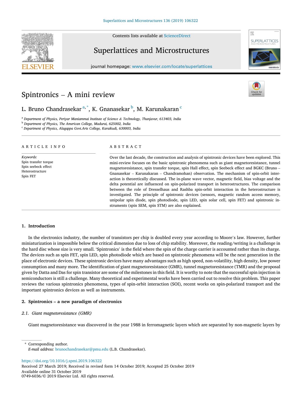 First page of Spintronics A mini review
