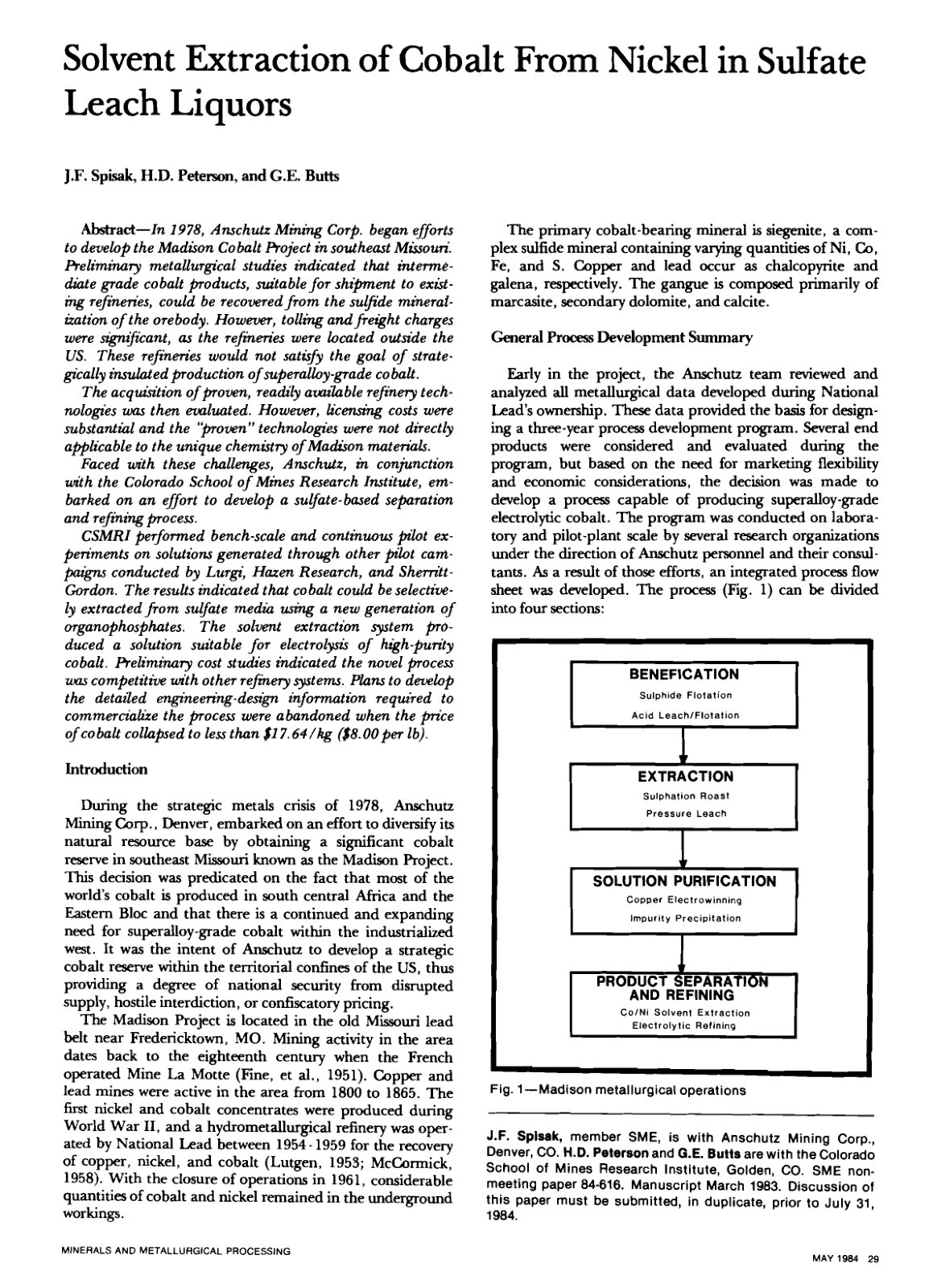 First page of Solvent Extraction of Cobalt From Nickel in Sulfate Leach Liquors