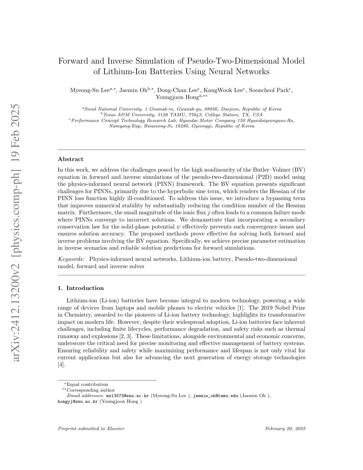 First page of Forward and Inverse Simulation of Pseudo-Two-Dimensional Model of Lithium-Ion Batteries Using Neural Networks