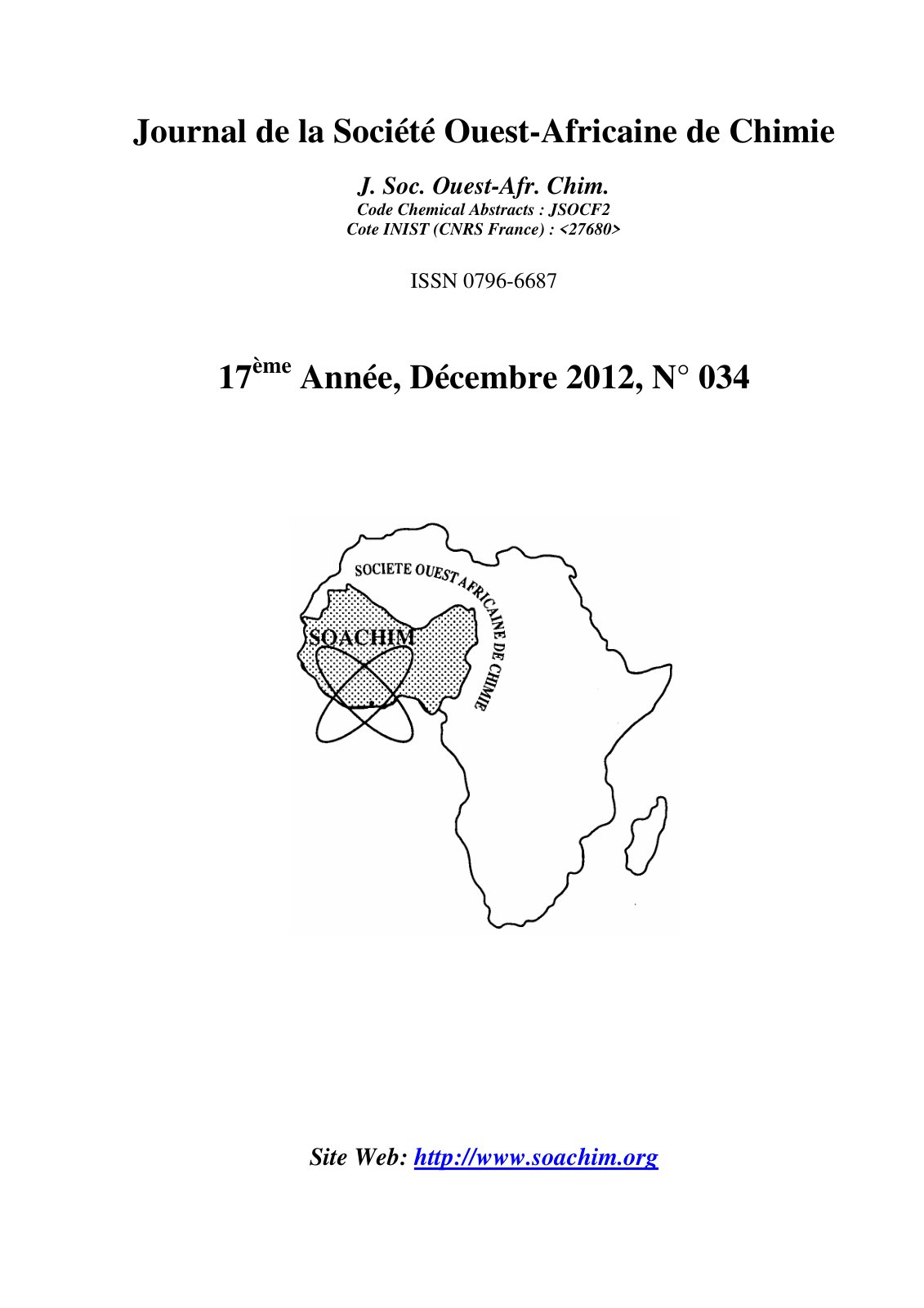 First page of Journal de la Societe Ouest Africaine de