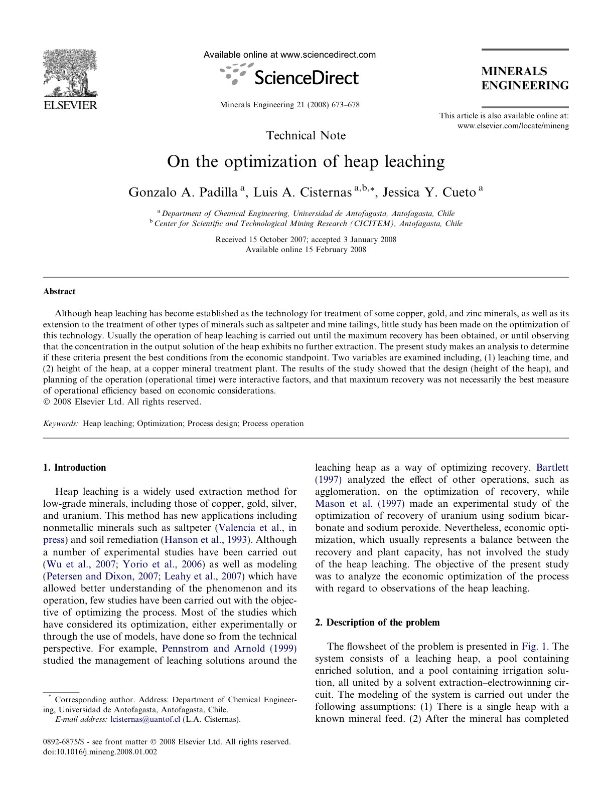 First page of On the optimization of heap leaching