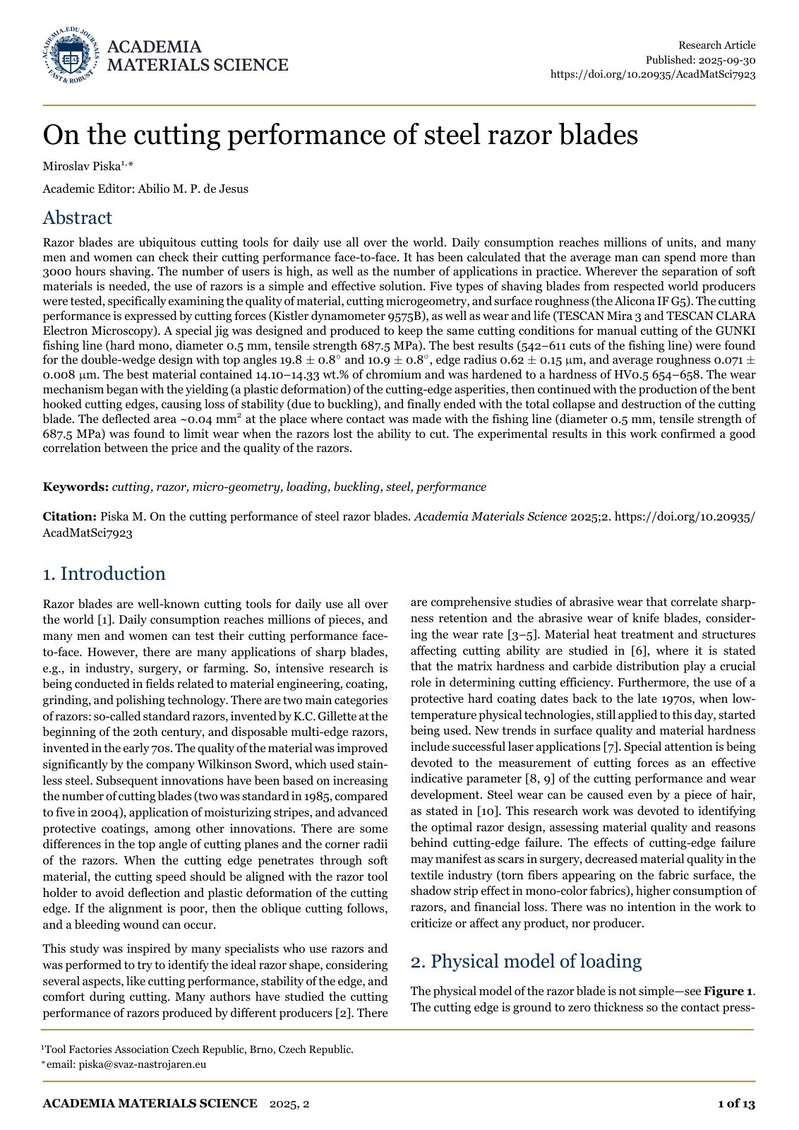 First page of Onthecuttingperformanceofsteelrazorblades