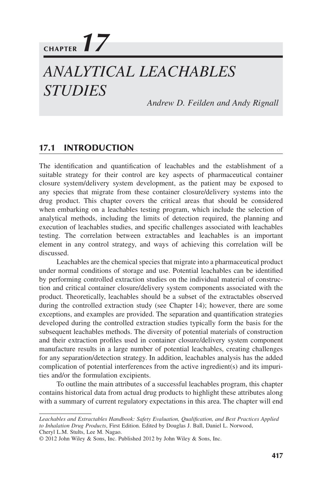 First page of Analytical Leachables Studies