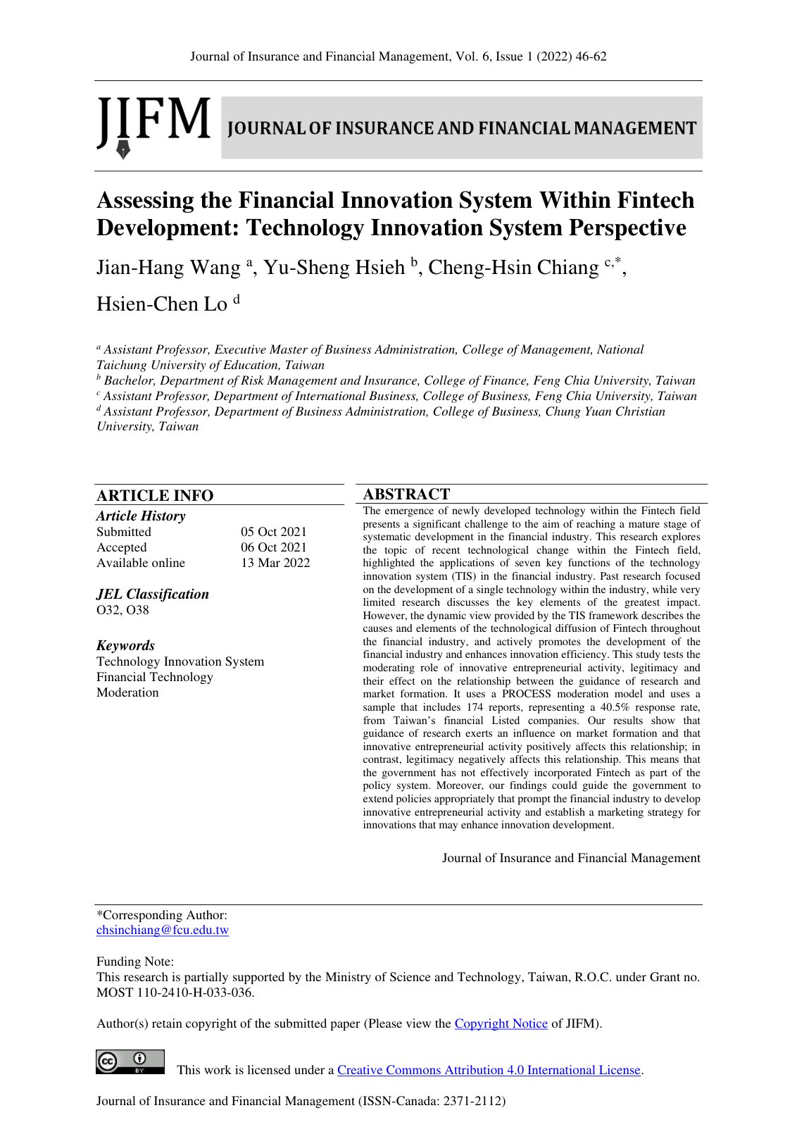 First page of Assessing the Financial Innovation Syste