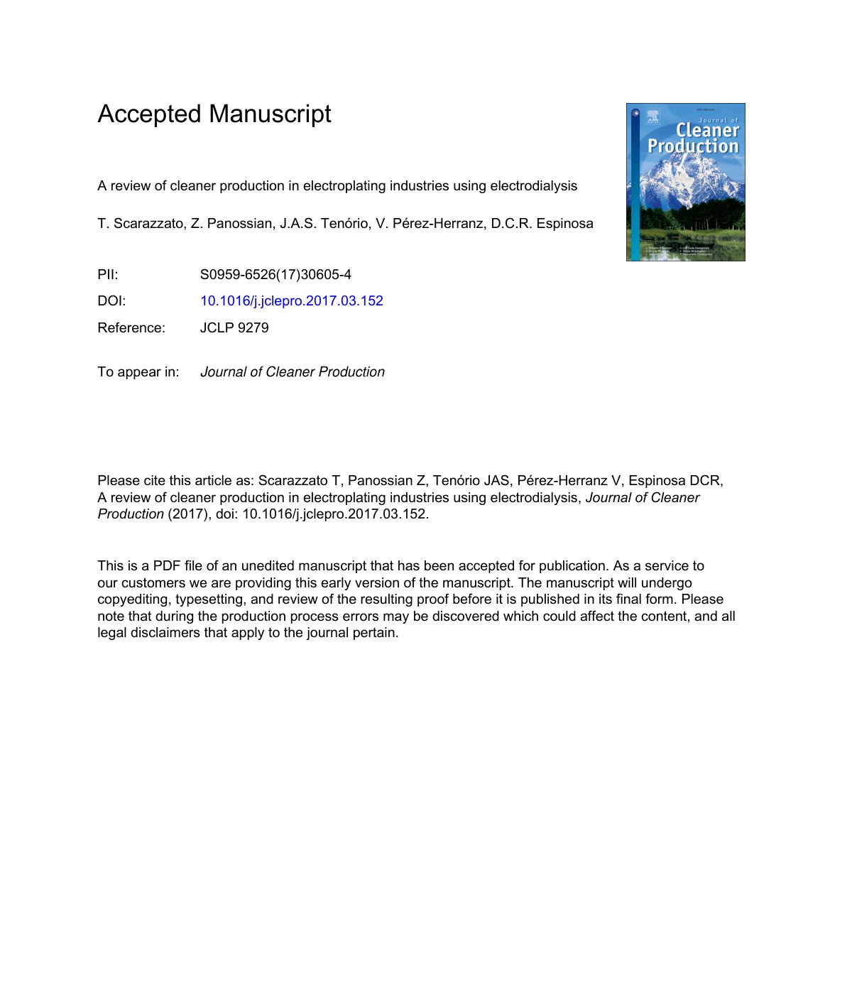 First page of A review of cleaner production in electr
