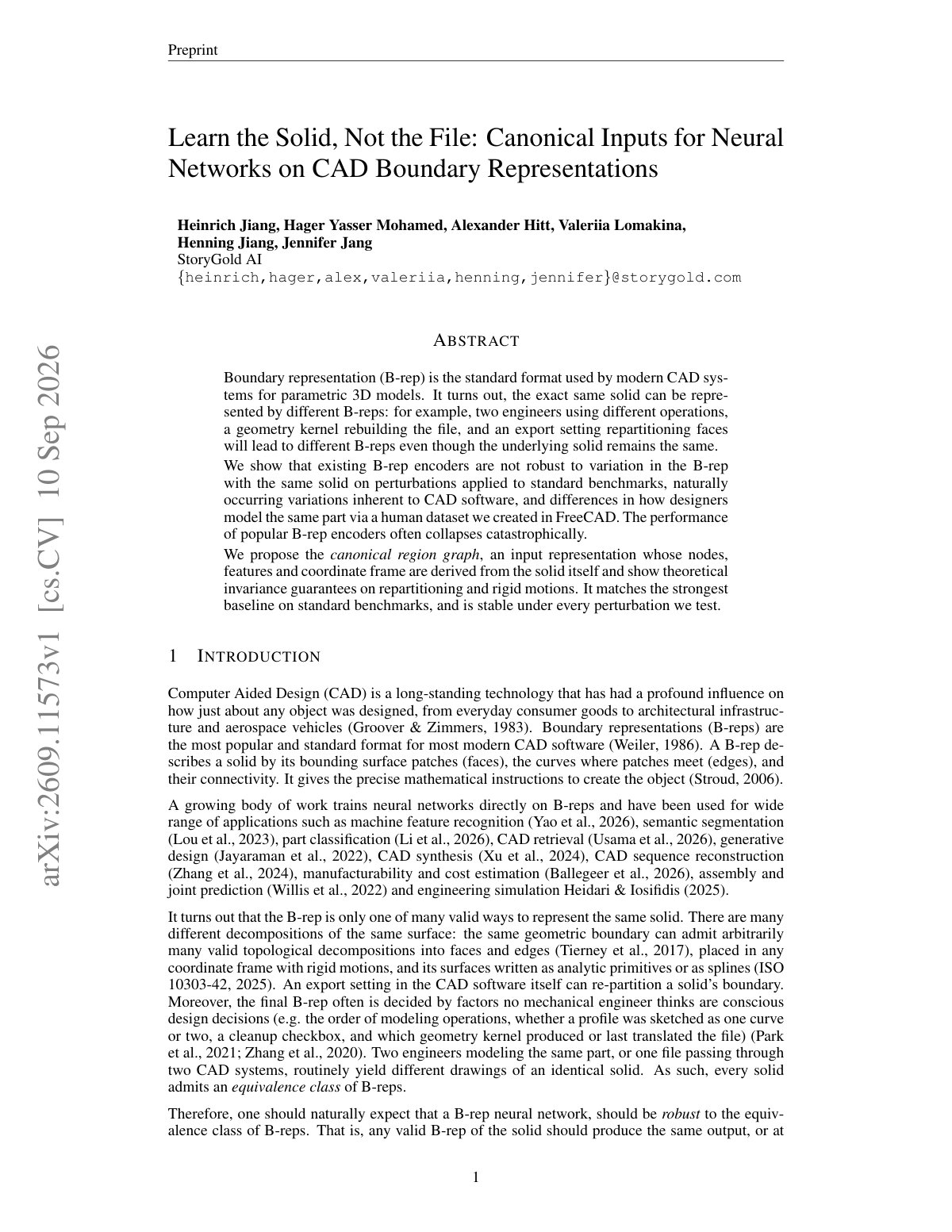 First page of 2026 Jiang Canonical CAD Boundary Representations