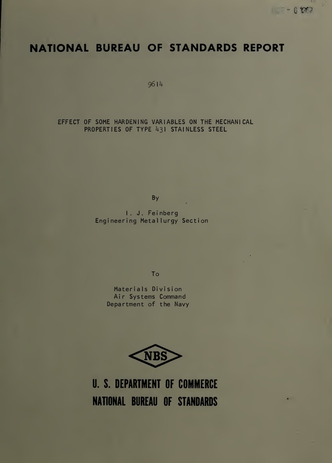 First page of Effect of some hardening variables on the mechanical properties of type 431 stainless steel