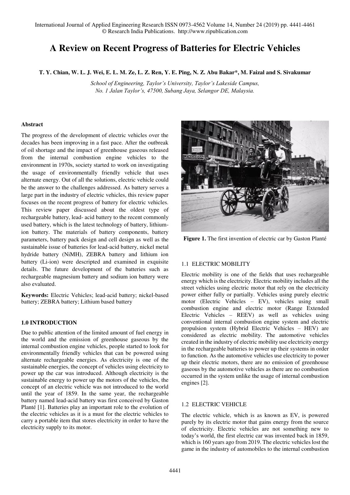 First page of A Review on Recent Progress of Batteries
