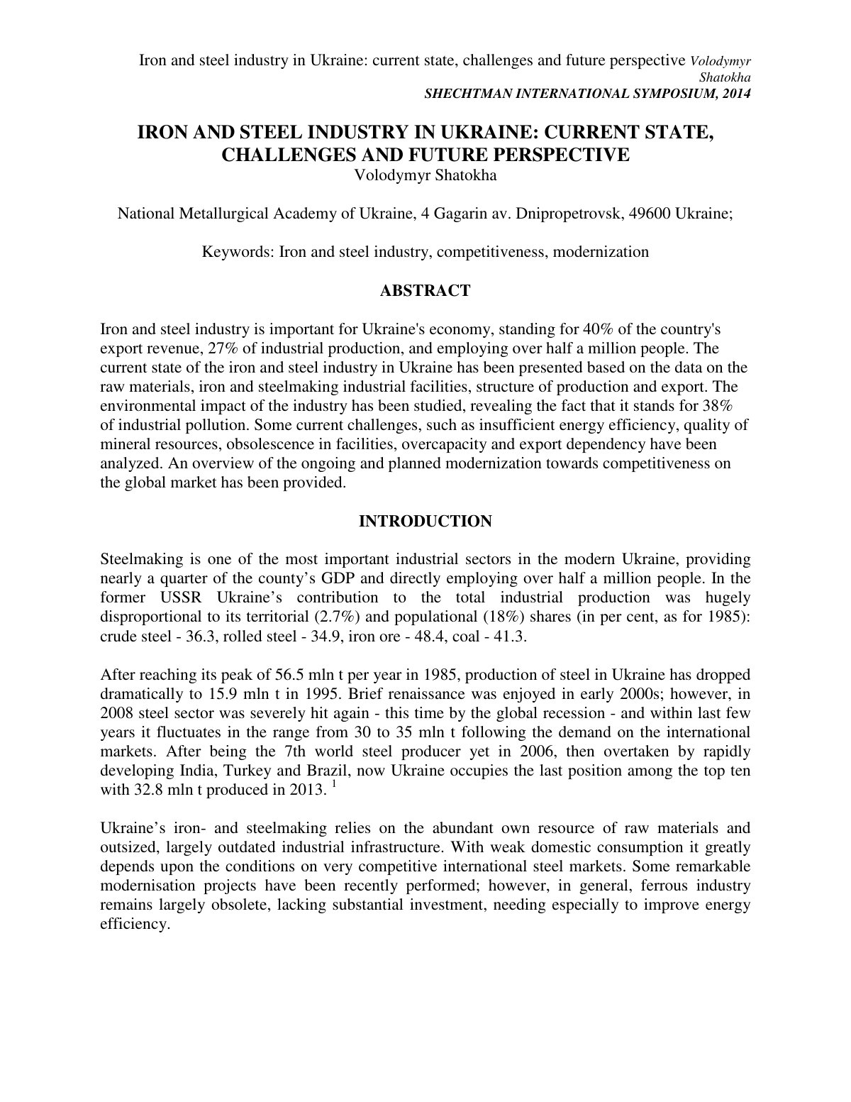 First page of Iron and steel industry in Ukraine: current state, challenges and future perspective