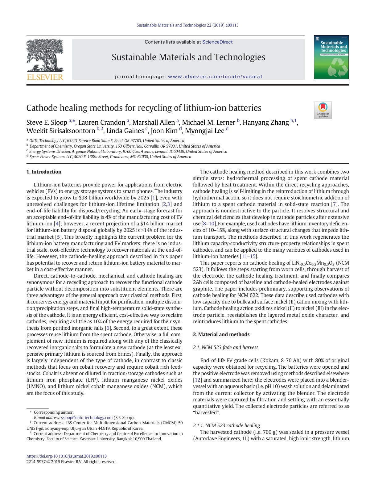 First page of Cathode healing methods for recycling of
