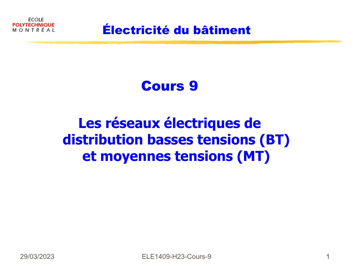 First page of ELE1409 H23 Cours 9 1