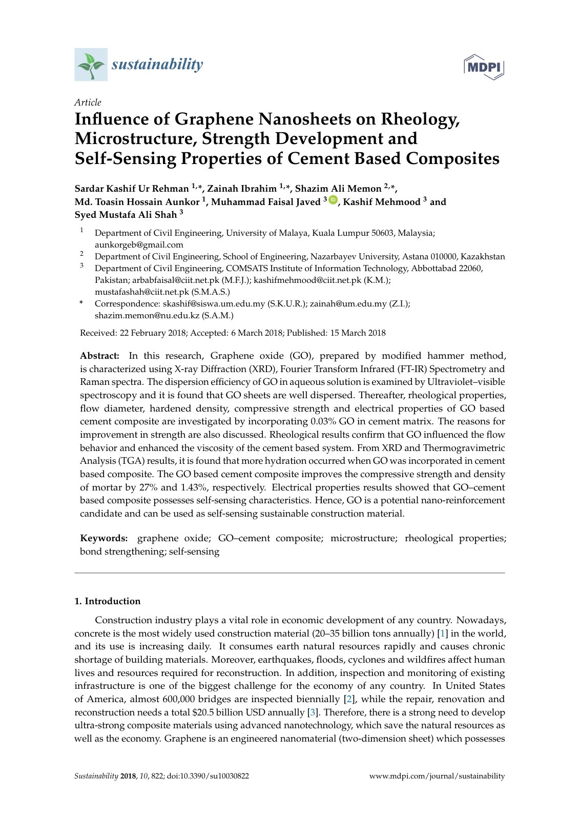 First page of Influence of Graphene Nanosheets on Rheo