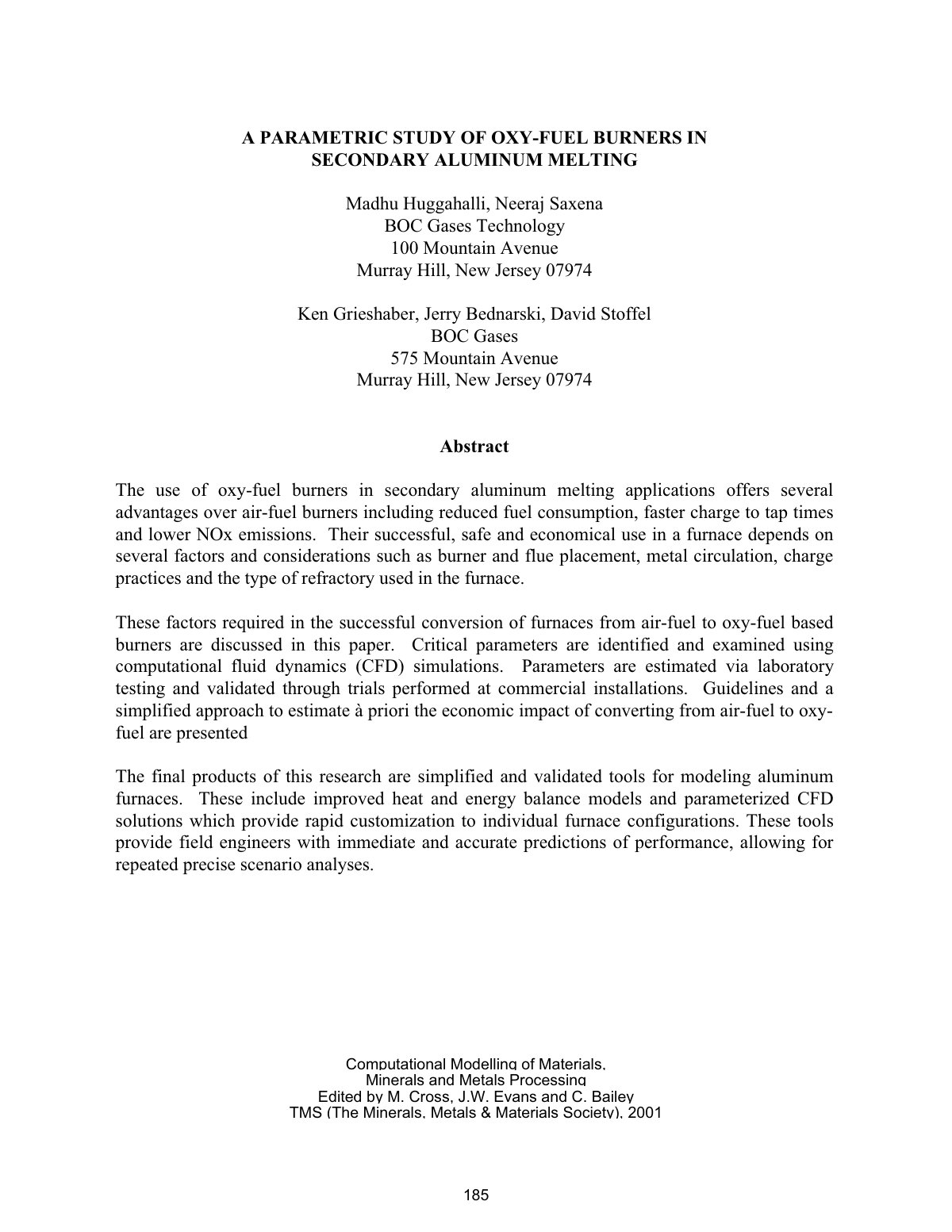 First page of A PARAMETRIC STUDY OF OXY-FUEL BURNERS IN SECONDARY ALUMINUM MELTING
