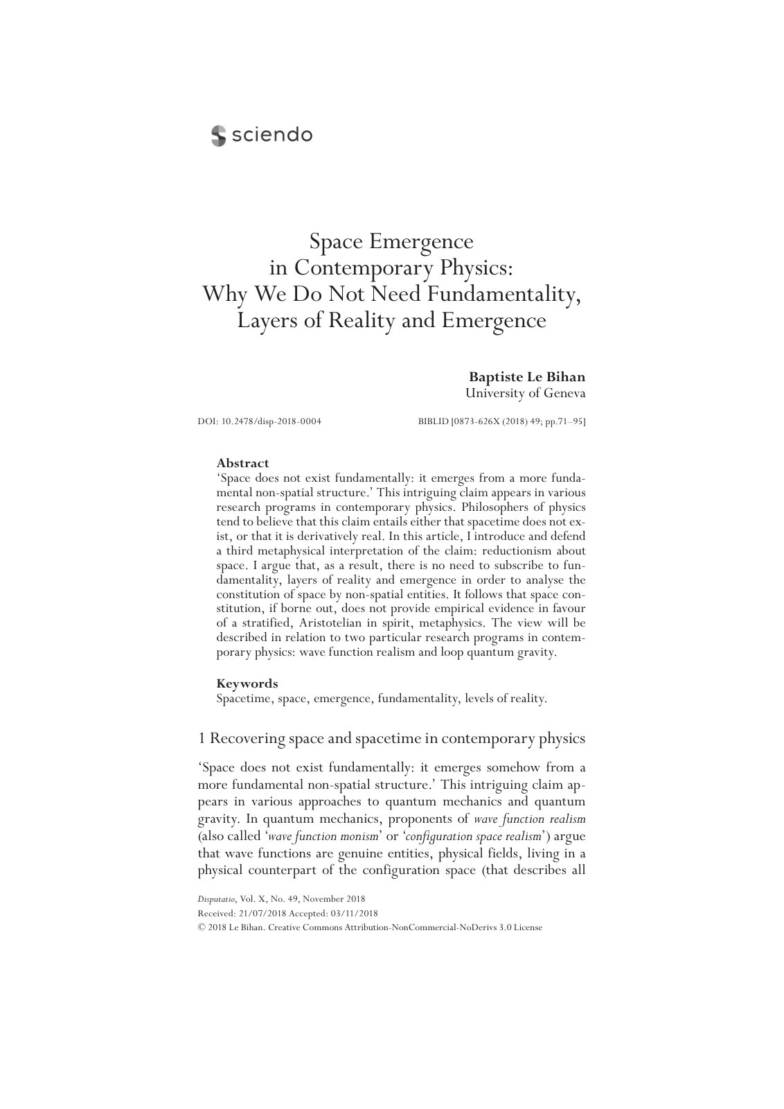 First page of Space Emergence in Contemporary Physics