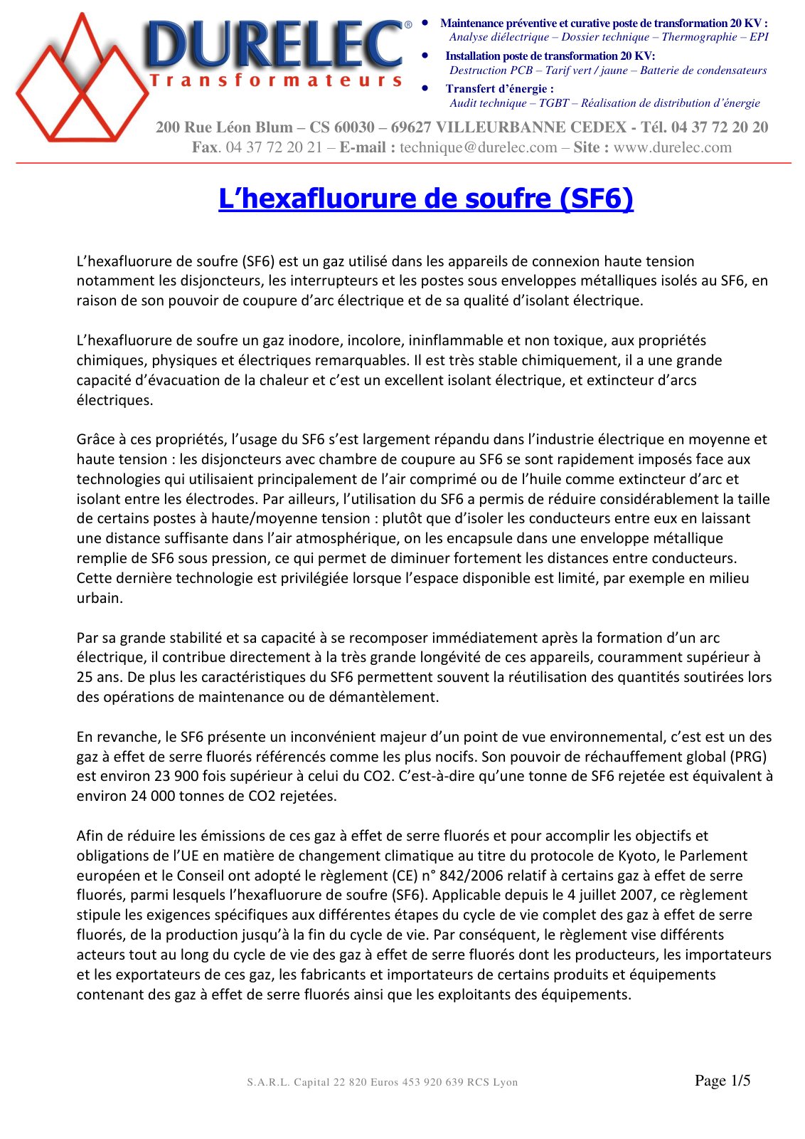 First page of durelec sf6