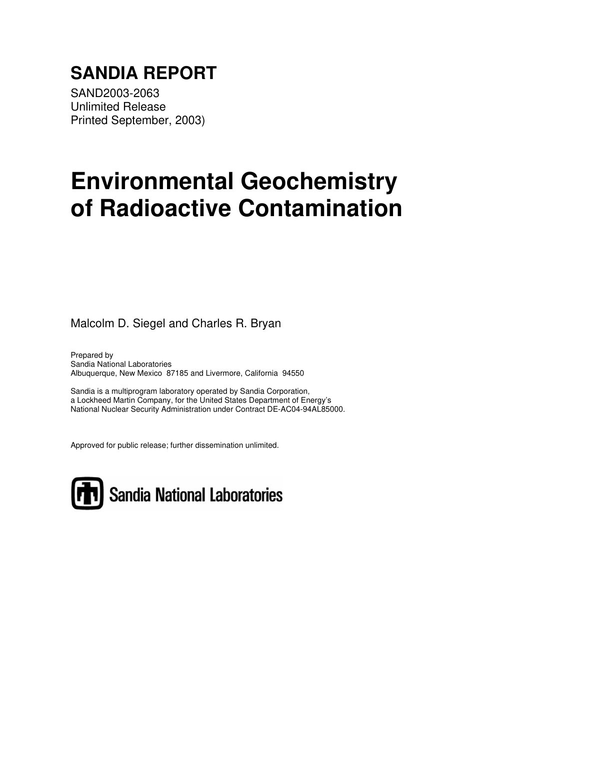 First page of Environmental Geochemistry of Radioactive Contamination