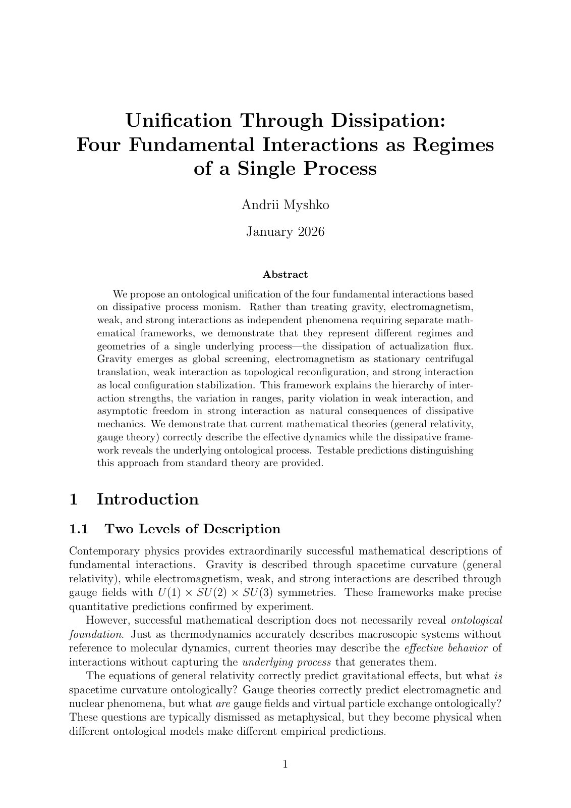 First page of Unification Through Dissipation Four Fun