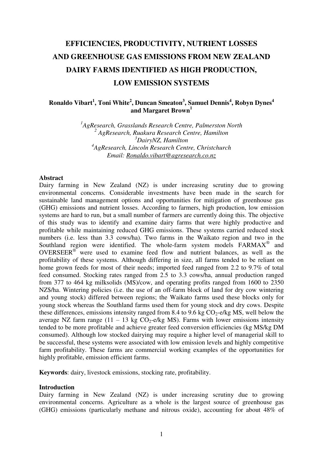 First page of Efficiencies Productivity Nutrient Losse