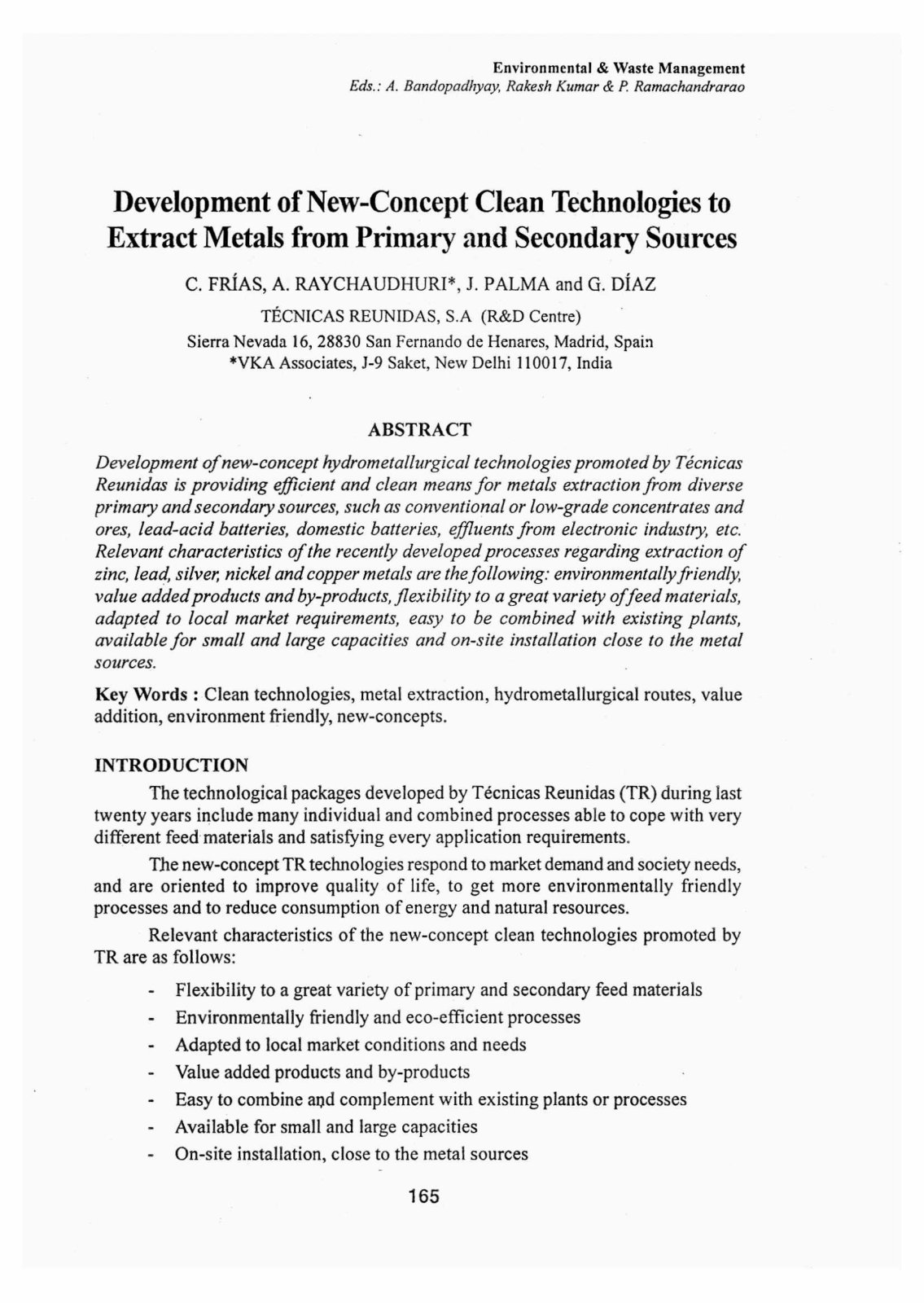 First page of Development of New-Concept Clean Technologies to Extract Metals from Primary and Secondary Sources