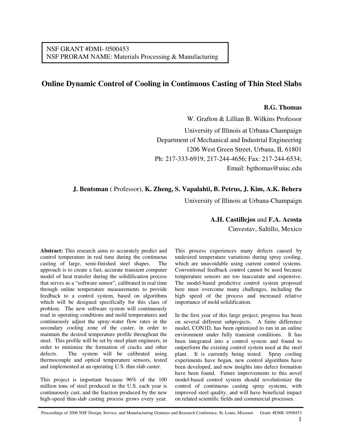 First page of Dynamic Control of Cooling in Continuous