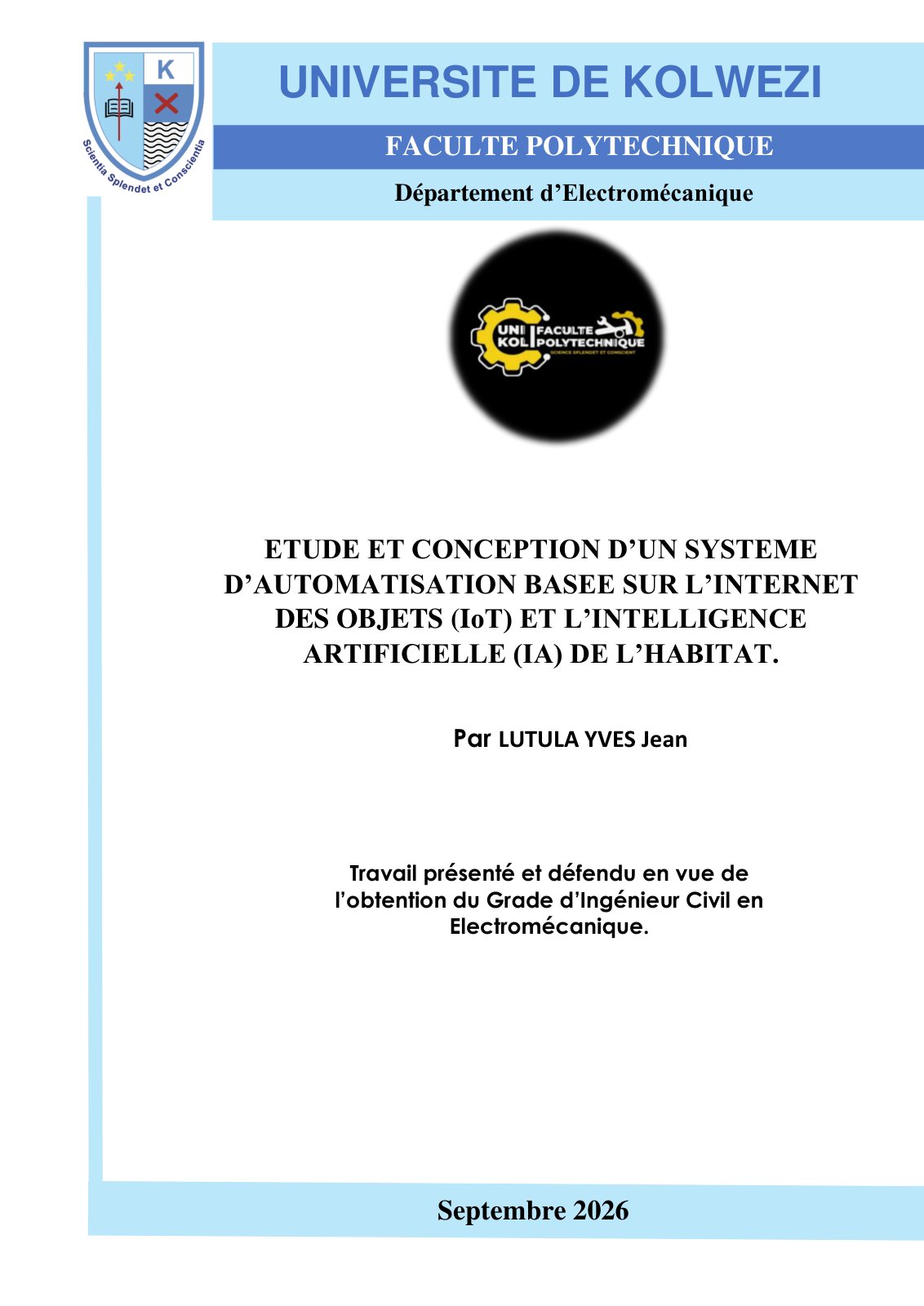 First page of MEMOIRE LUTULA YVES JEAN Septembre