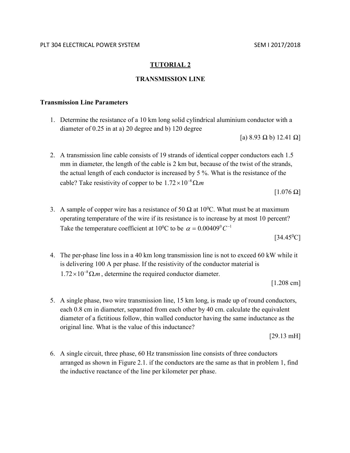First page of TUTORIAL 2 TRANSMISSION LINE