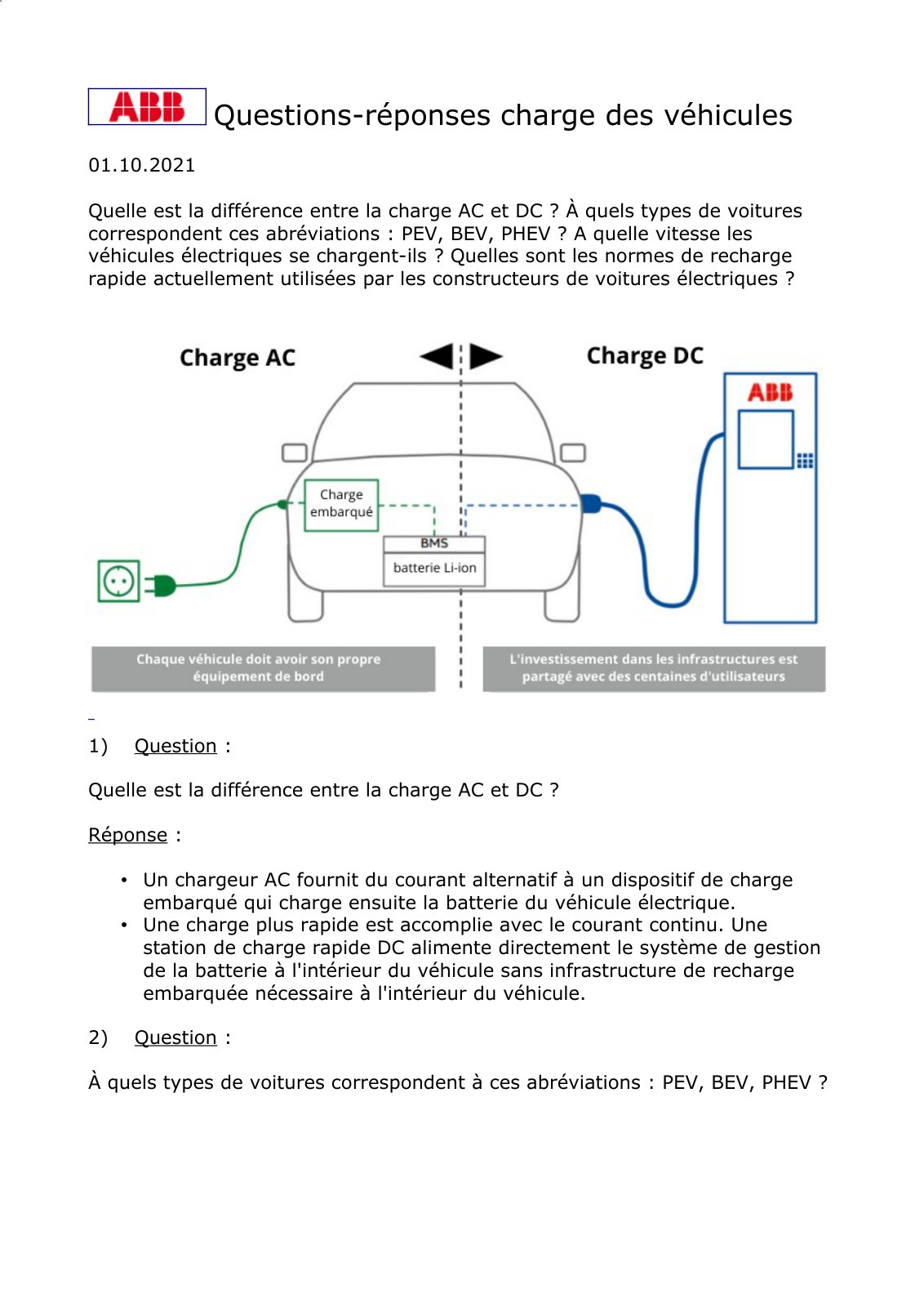 First page of recharge vehicules questions