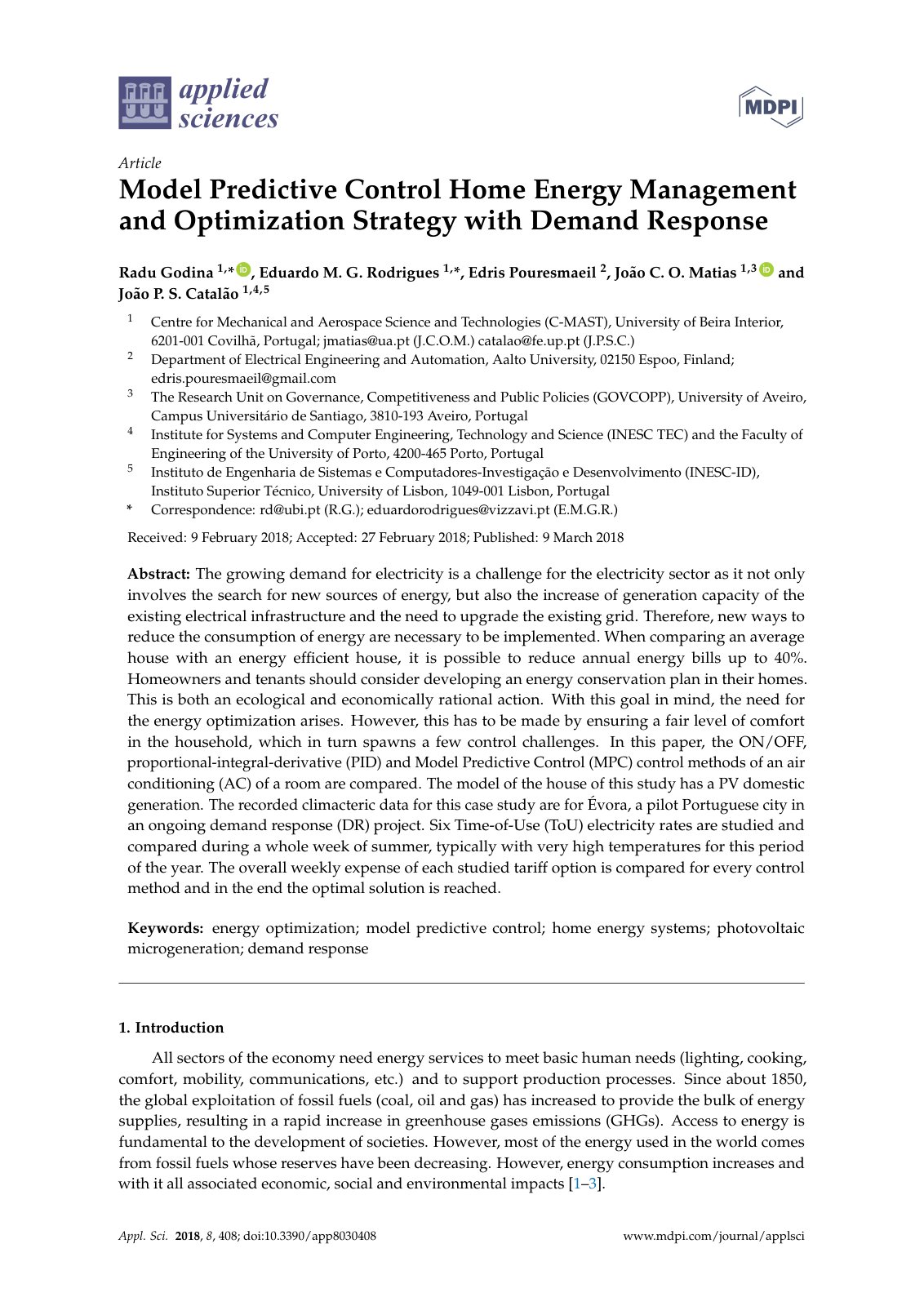 First page of Model Predictive Control Home Energy Man