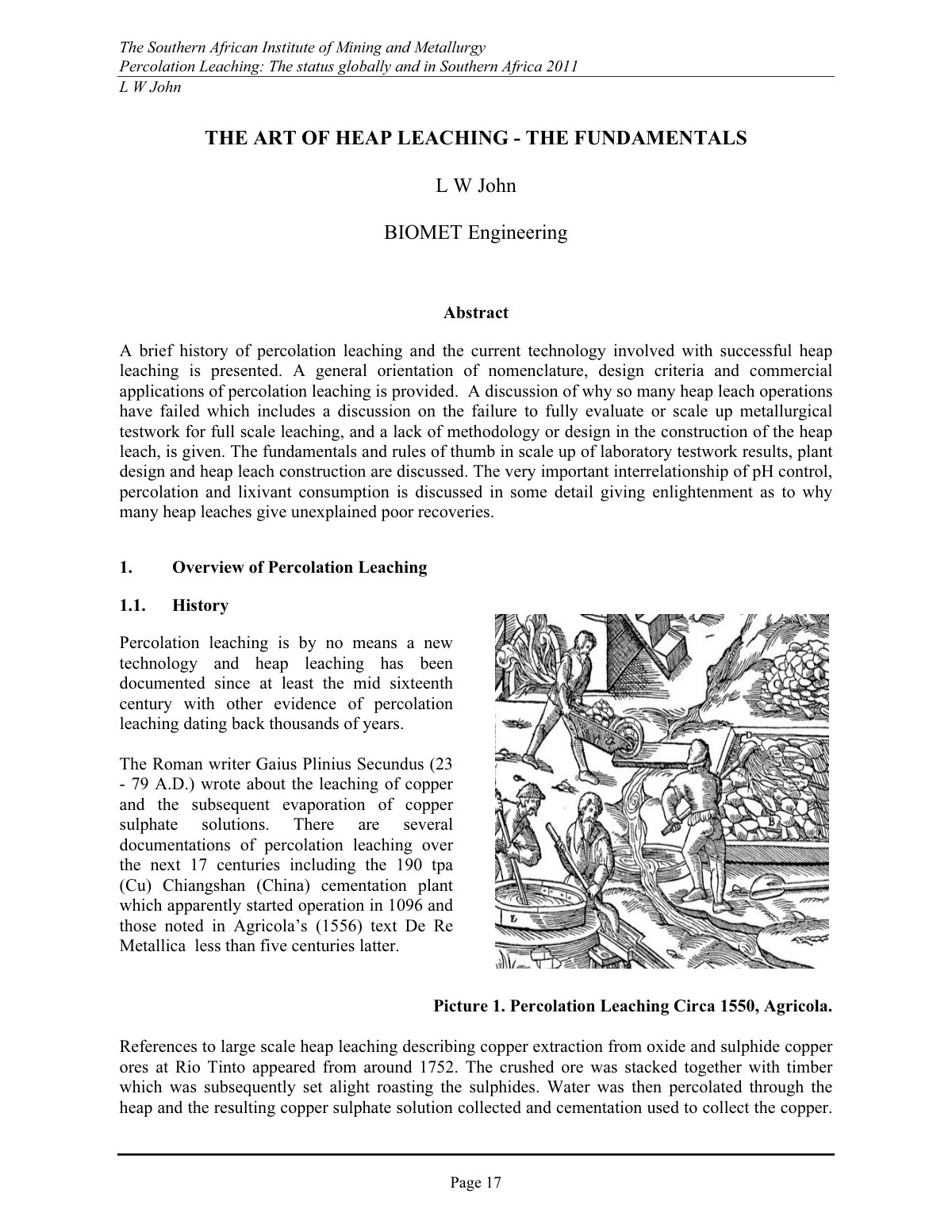 First page of THE ART OF HEAP LEACHING