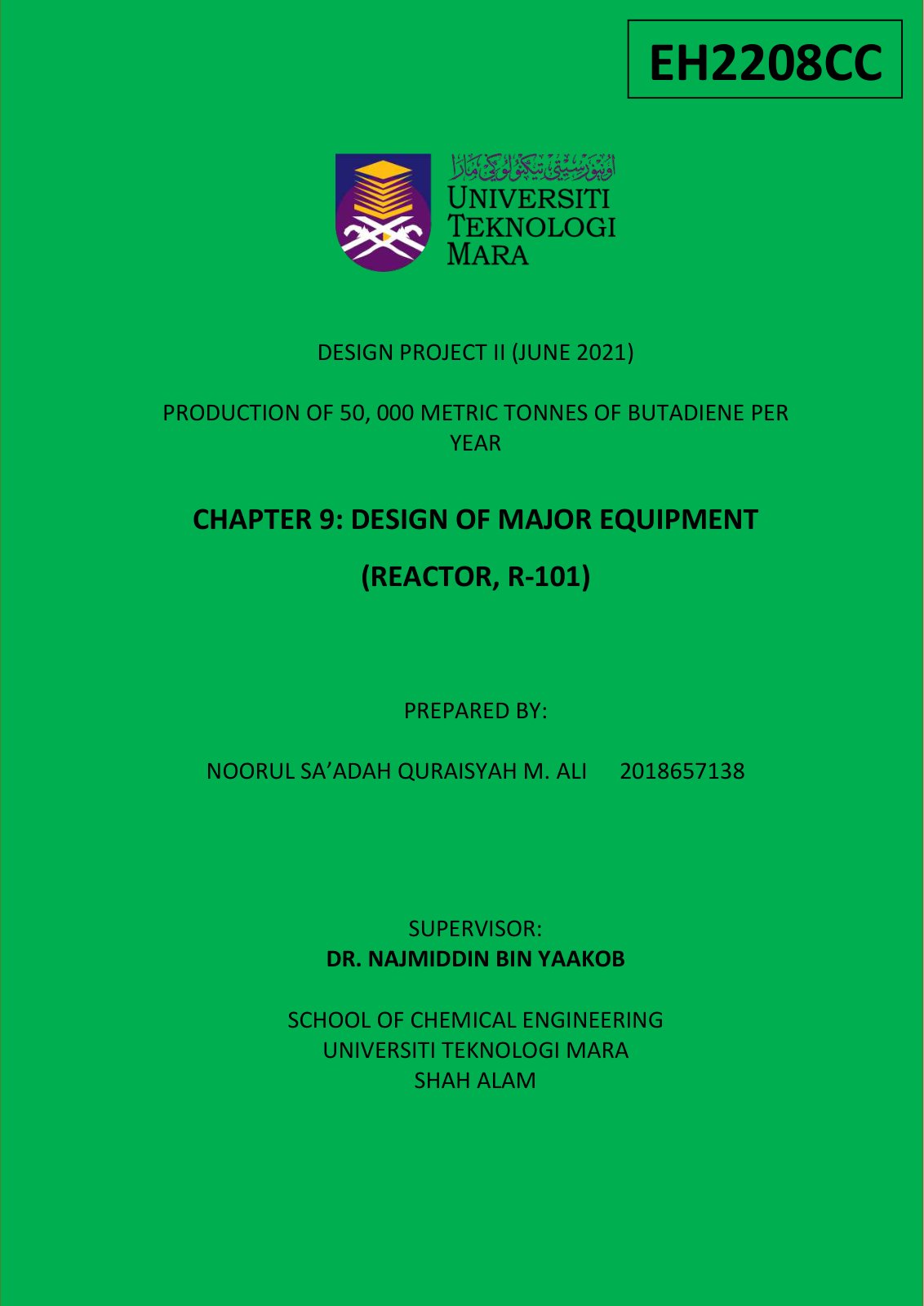 First page of PRODUCTION OF BUTADIENE CHPATER 9 REACTO