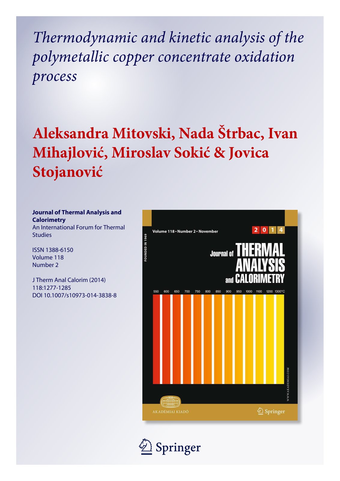 First page of Thermodynamic and kinetic analysis of the polymetallic copper concentrate oxidation process