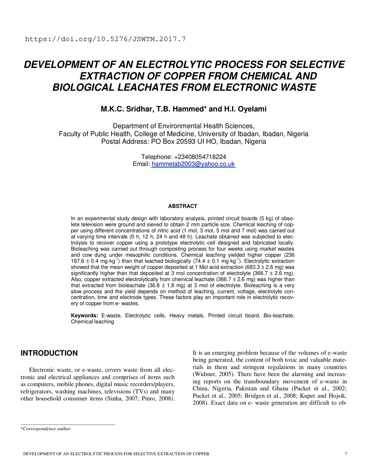 First page of Development of an Electrolytic Process f