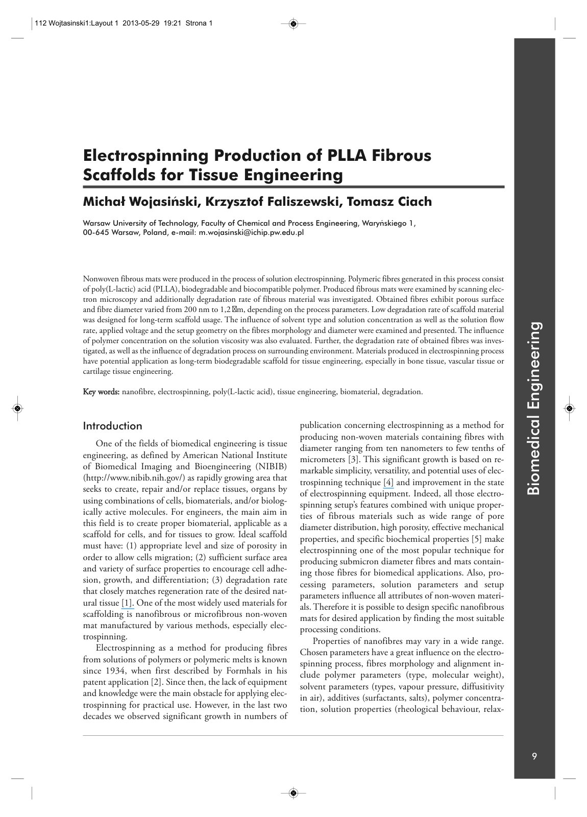 First page of Electrospinning Production of PLLA Fibro