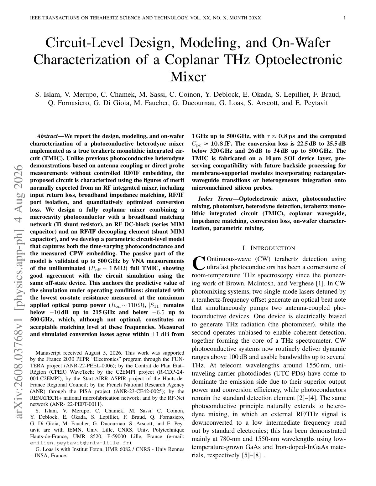 First page of 2026 Islam THz Optoelectronic Mixer